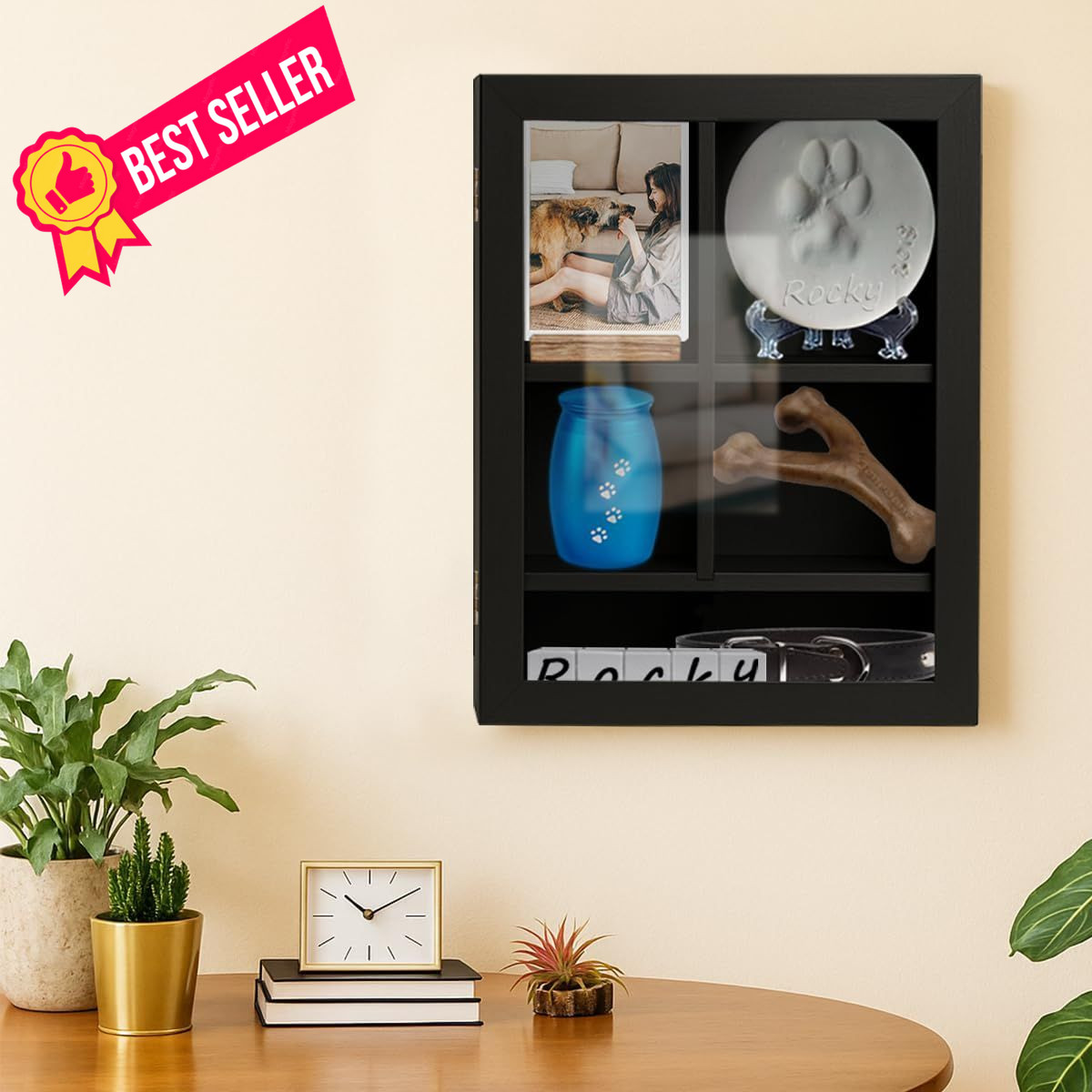 Sofunii Pet Memorial Shadow Box with Adjustable Shelves,12 * X-Large, Black