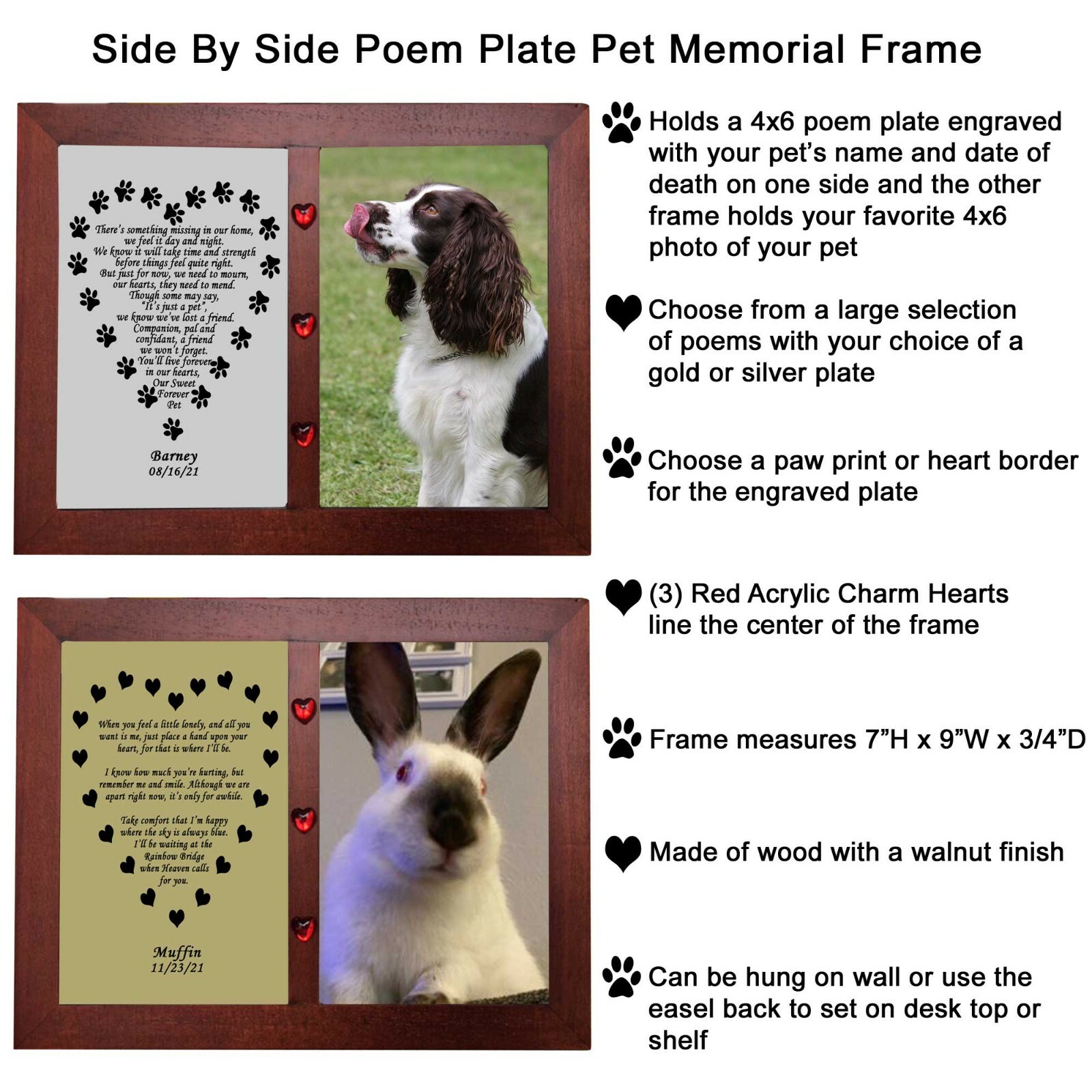 Pet Memorial Personalized Engraved Frame 4×6 Poem Plate Dog Cat Any Pet or Human
