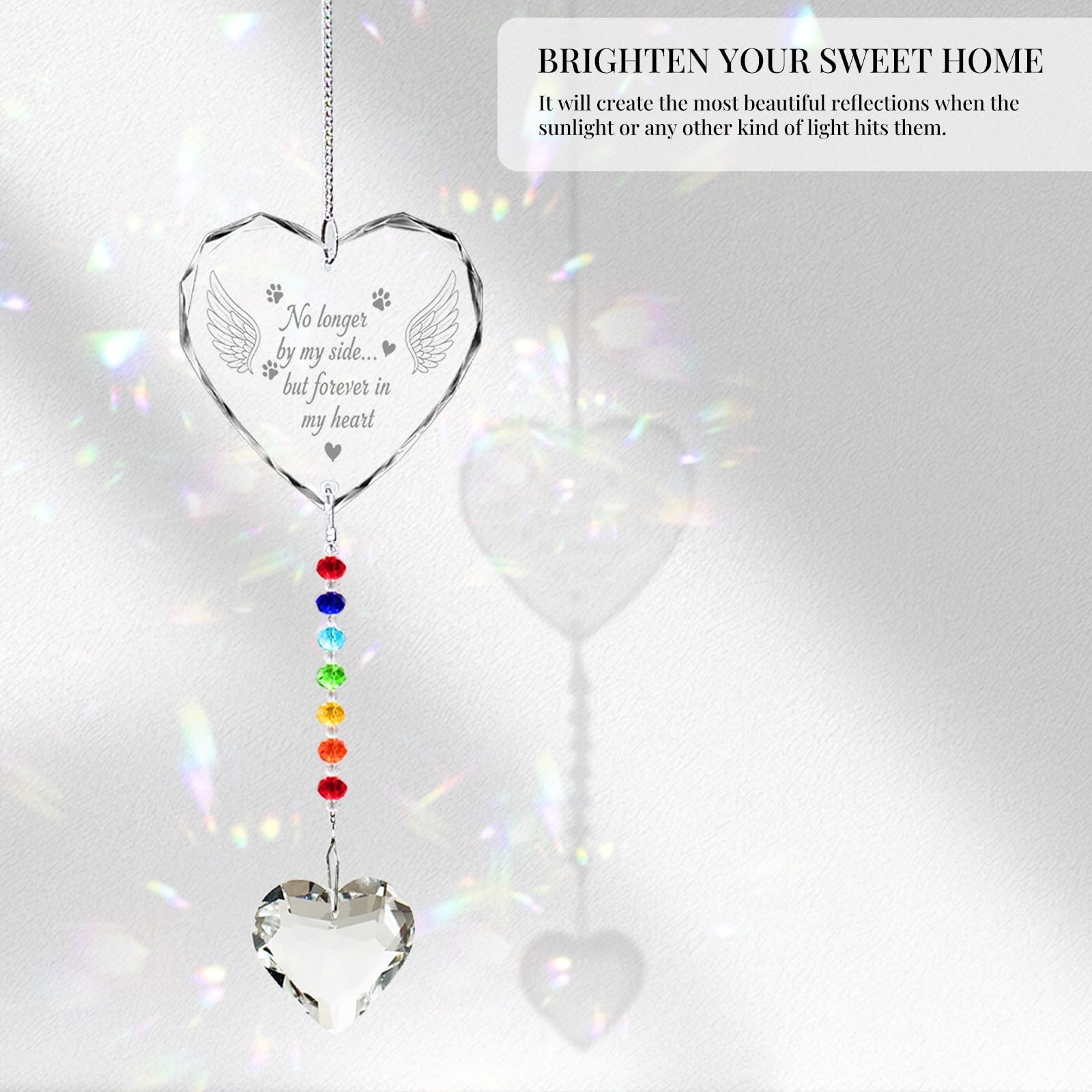Pet Memorial Gifts for Dogs Cats – No Longer by My Side Crystal Suncatcher wi…
