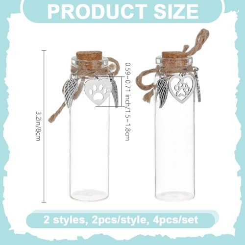 4pcs Pet Hair Keepsake Bottle – Mini Glass Vial for Dogs & Cats