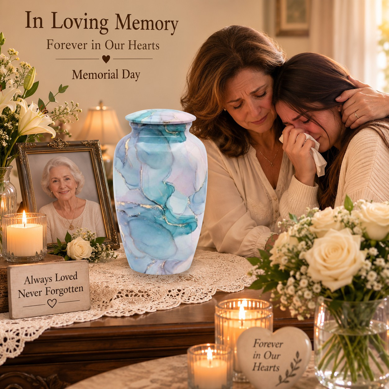 Large Navy Blue Cremation Urn for Human Ashes Adult Your Love Ones (10 Inch)