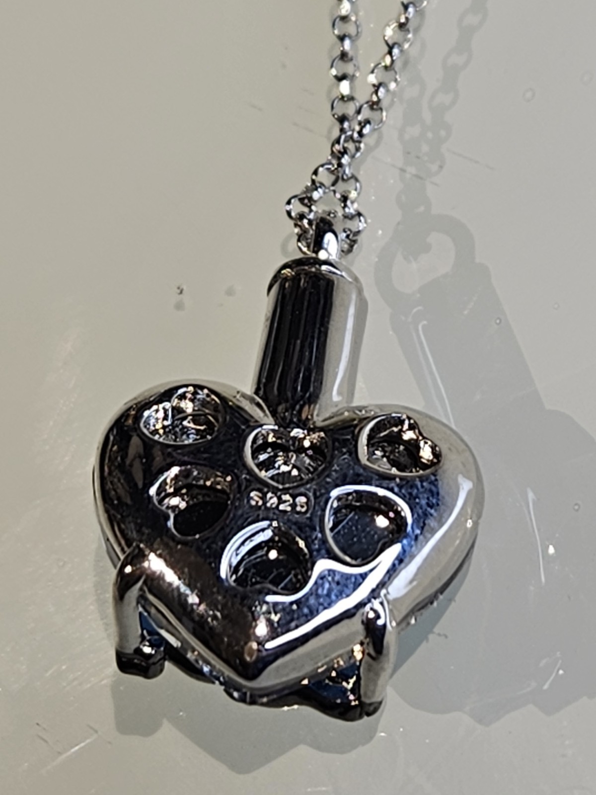 Sterling Silver Dog Cremation Urn Pendant Necklace – Blue/Purple Crystal Heart