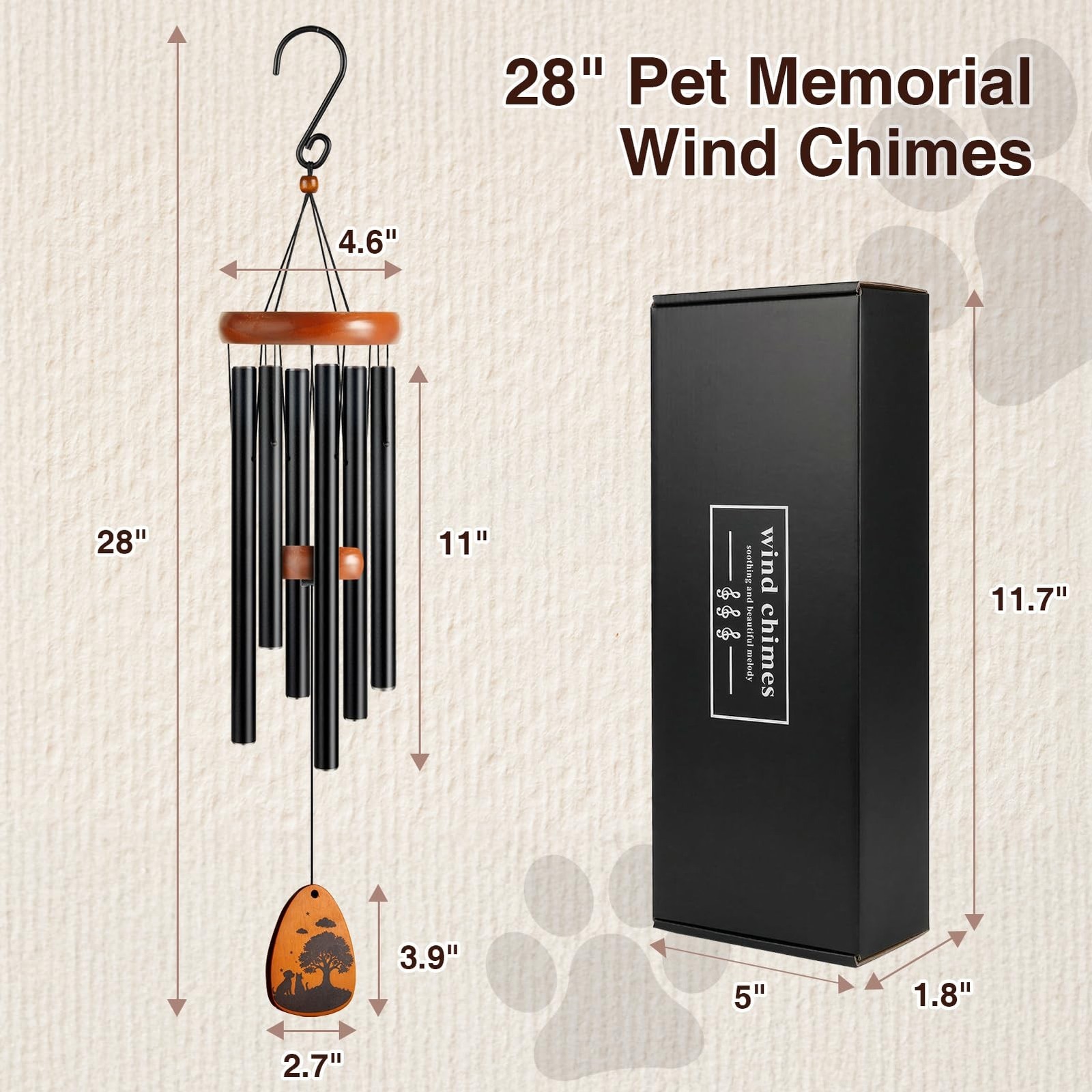 Pet Memorial Gifts for Dogs, 28″ Pet Memorial Wind Chime, Loss of Dog Sympath…