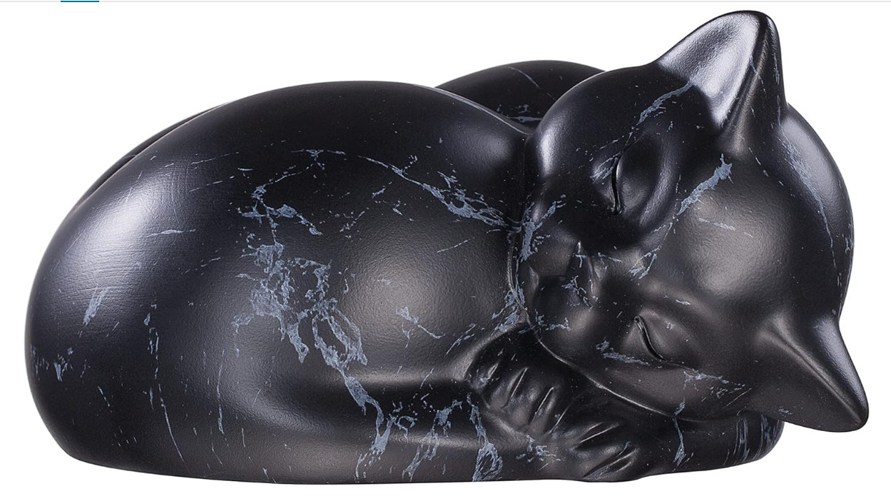 Sleeping Cat Urn For Ashes Black Marble Resin Pet Memorial Cat Cremation