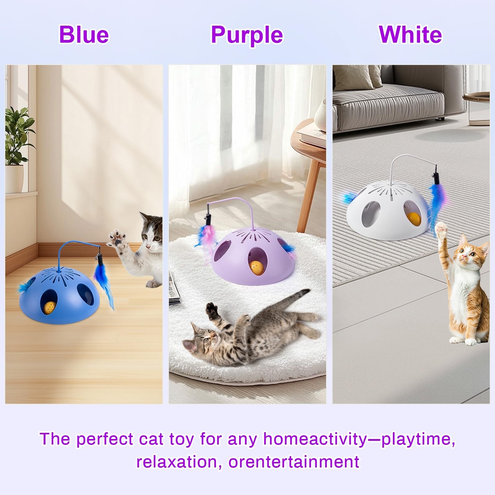 FITWOWFIT Interactive Cat Toy for Indoor Cats K, Feather, Track Ball, Automatic