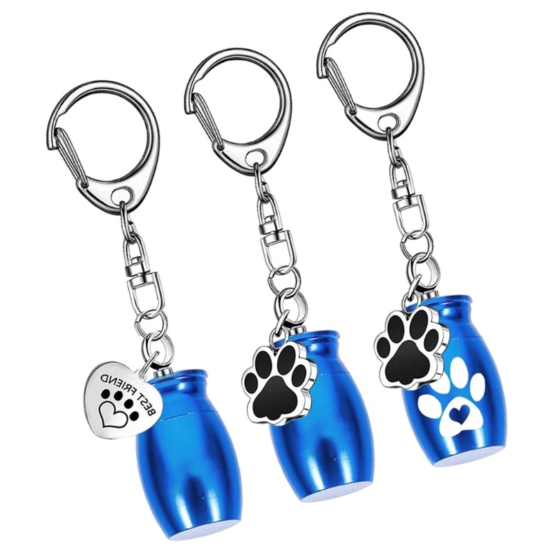 3Pieces Pet Cremation Jewelry Dog Paws Print Ashes Holders Urn Keychains for
