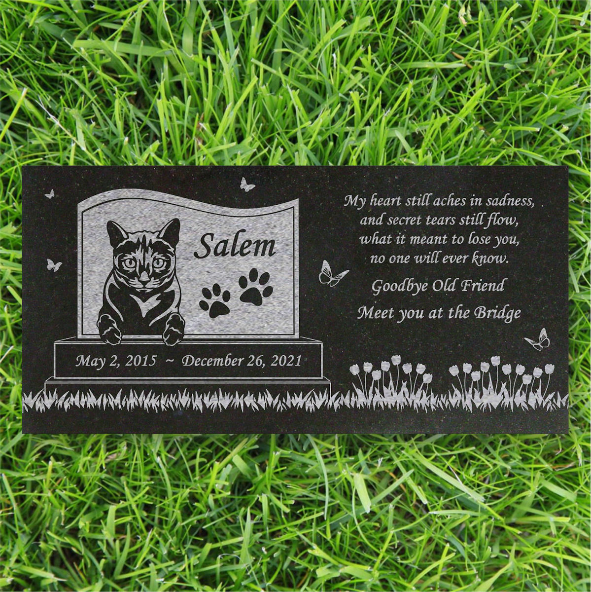 Personalized Cat Memorial – Granite Stone Pet Grave Marker – 6×12 – Salem