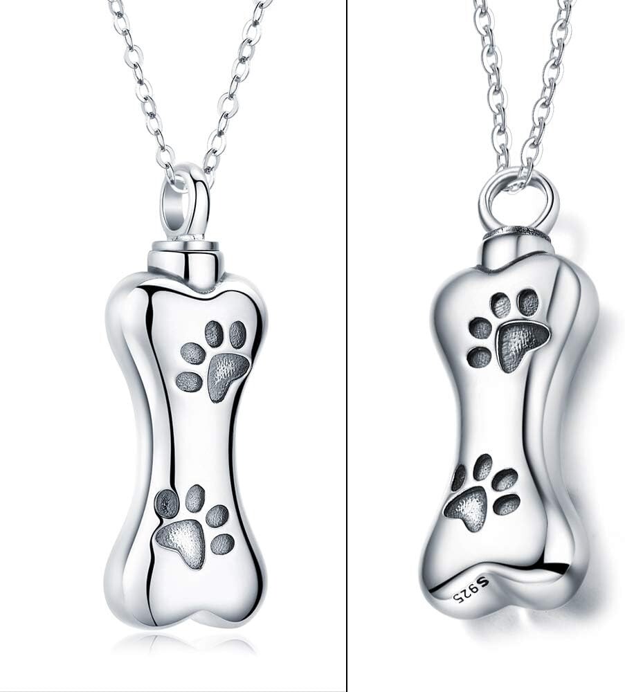 Unique Paw and Bone Urn Necklace for Pets – 925 Sterling Silver Keepsake Jewelry