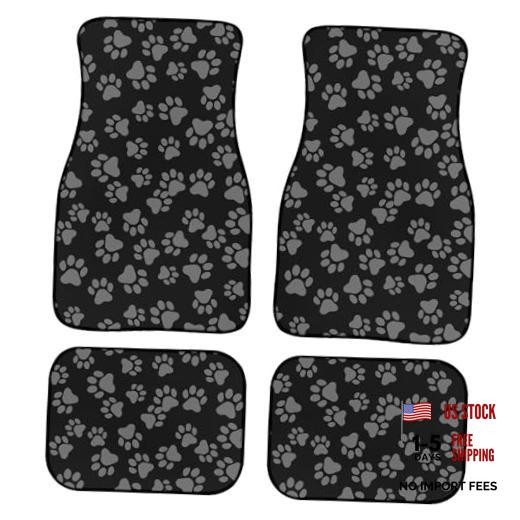Paw Print Car Floor Mats Carpet Universal Abstract Cat or Dog Black Grey
