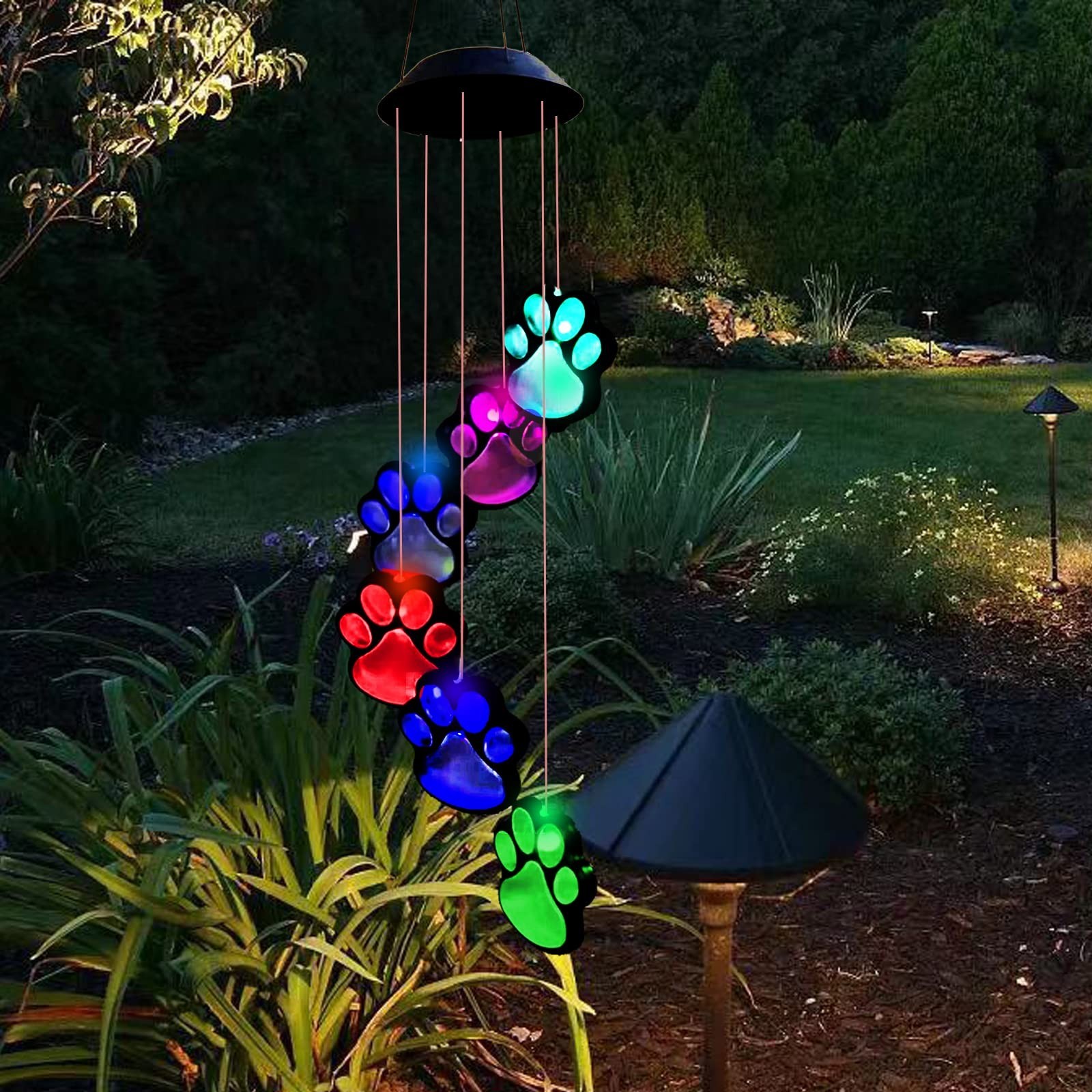 Paw Print Solar Wind Chimes for Outside, Dogs Cat Pet Pawprint Remembrance Wi…