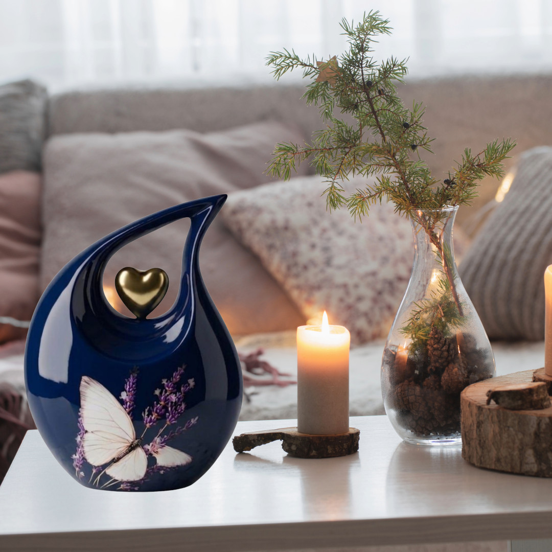 10 In Large Blue Teardrop Cremation Urn for Adult Human Ashes Urns Male & Female