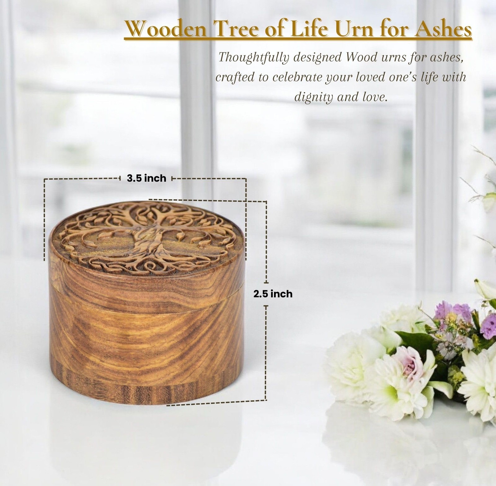 Small Wooden Urn for Human & Pet Ashes – Handcrafted Tree Small, Design