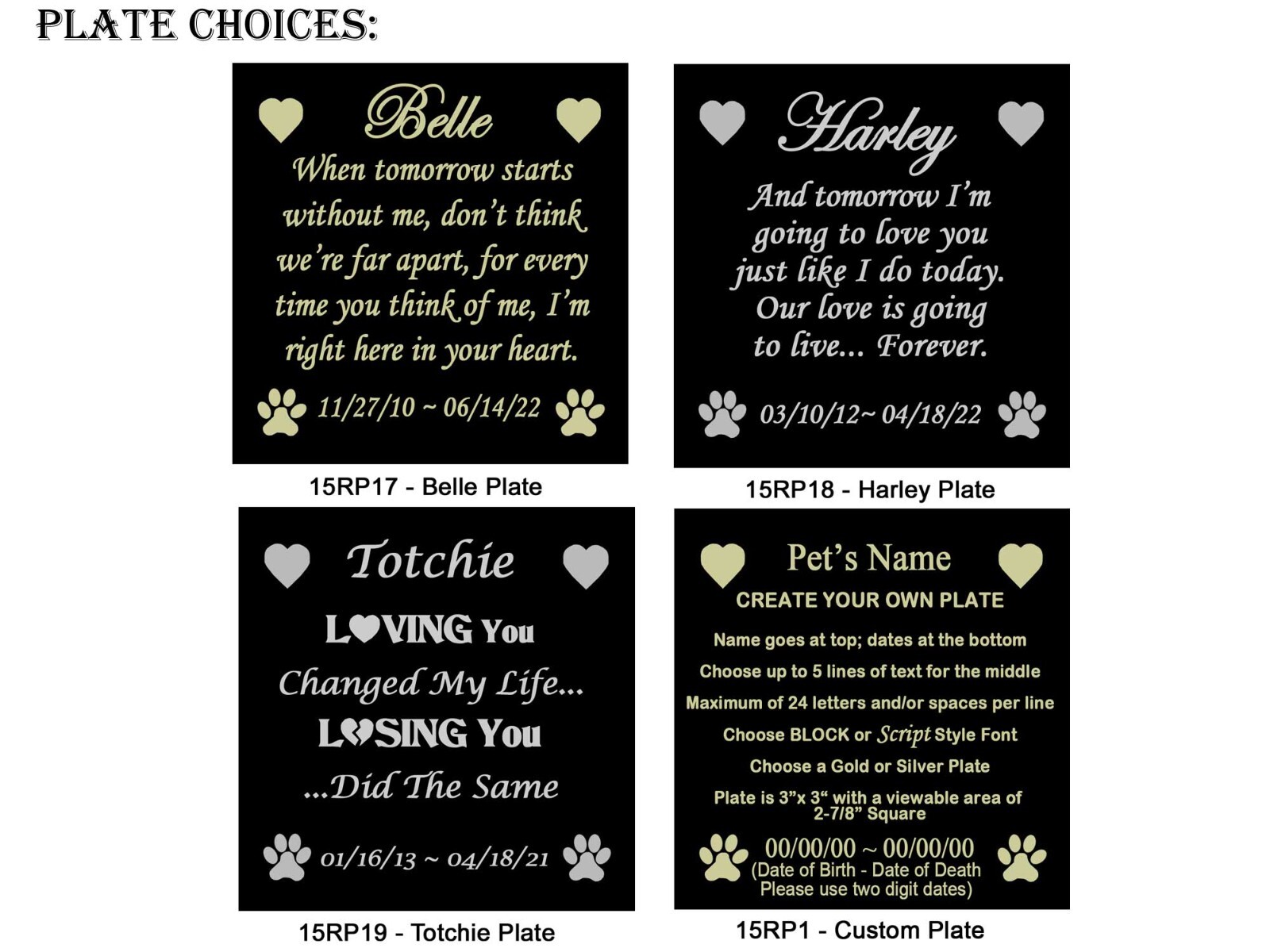 Engraved Pet Loss Poem Plate Frame Plates 2-7/8″ Square Many Choices and Designs