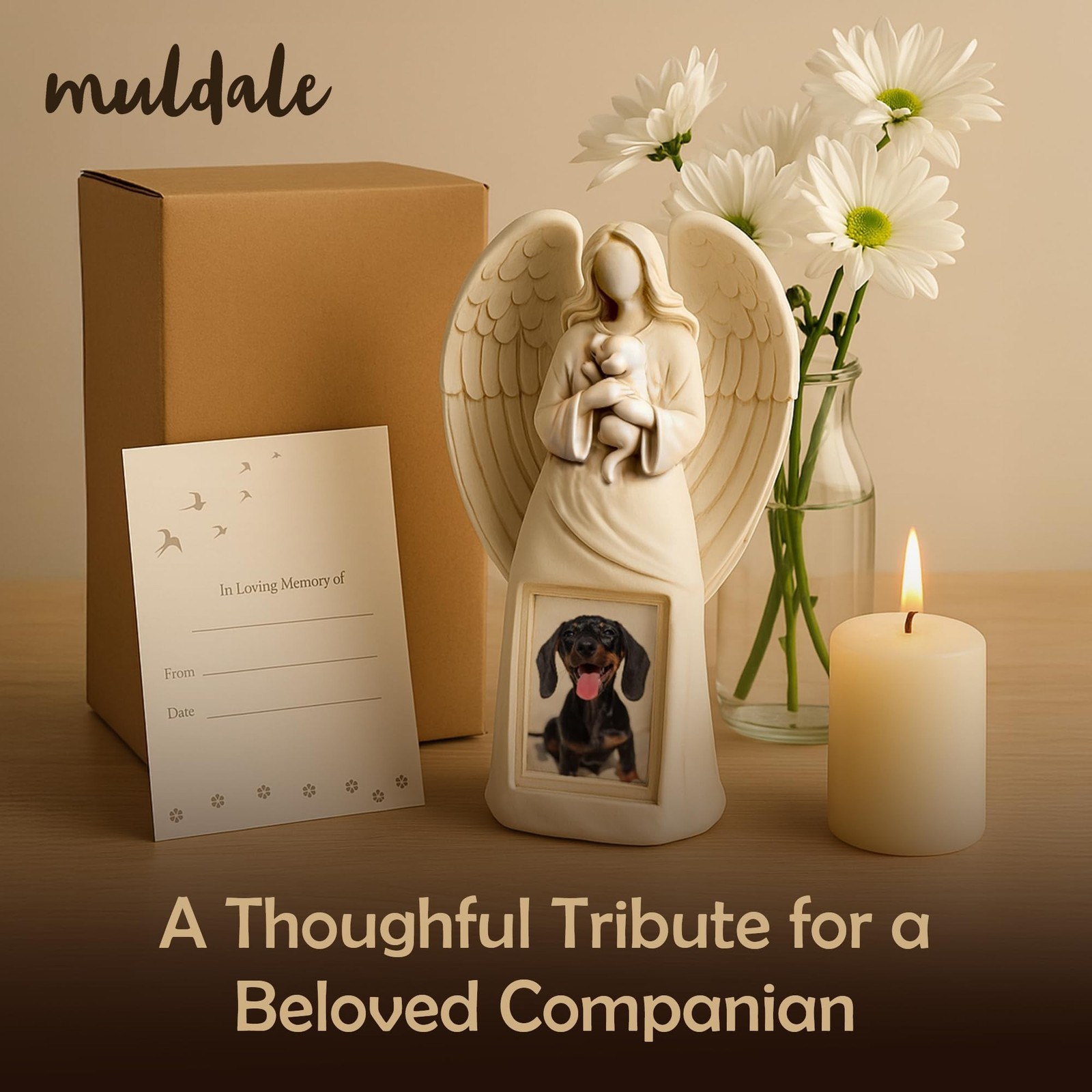 Muldale Dog Memorial Statue – Dog Photo Frame – Guardian Angel for Beloved Pe…