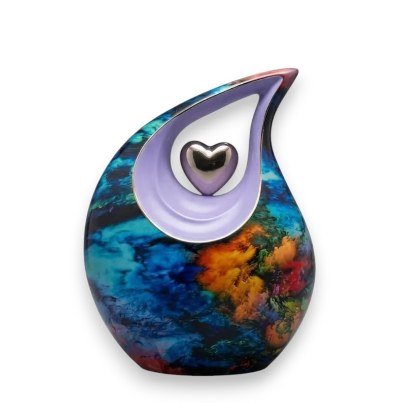 Rainbow Abstract Art Teardrop Aluminum Cremation Urn Human Ashes Earns w/Bag