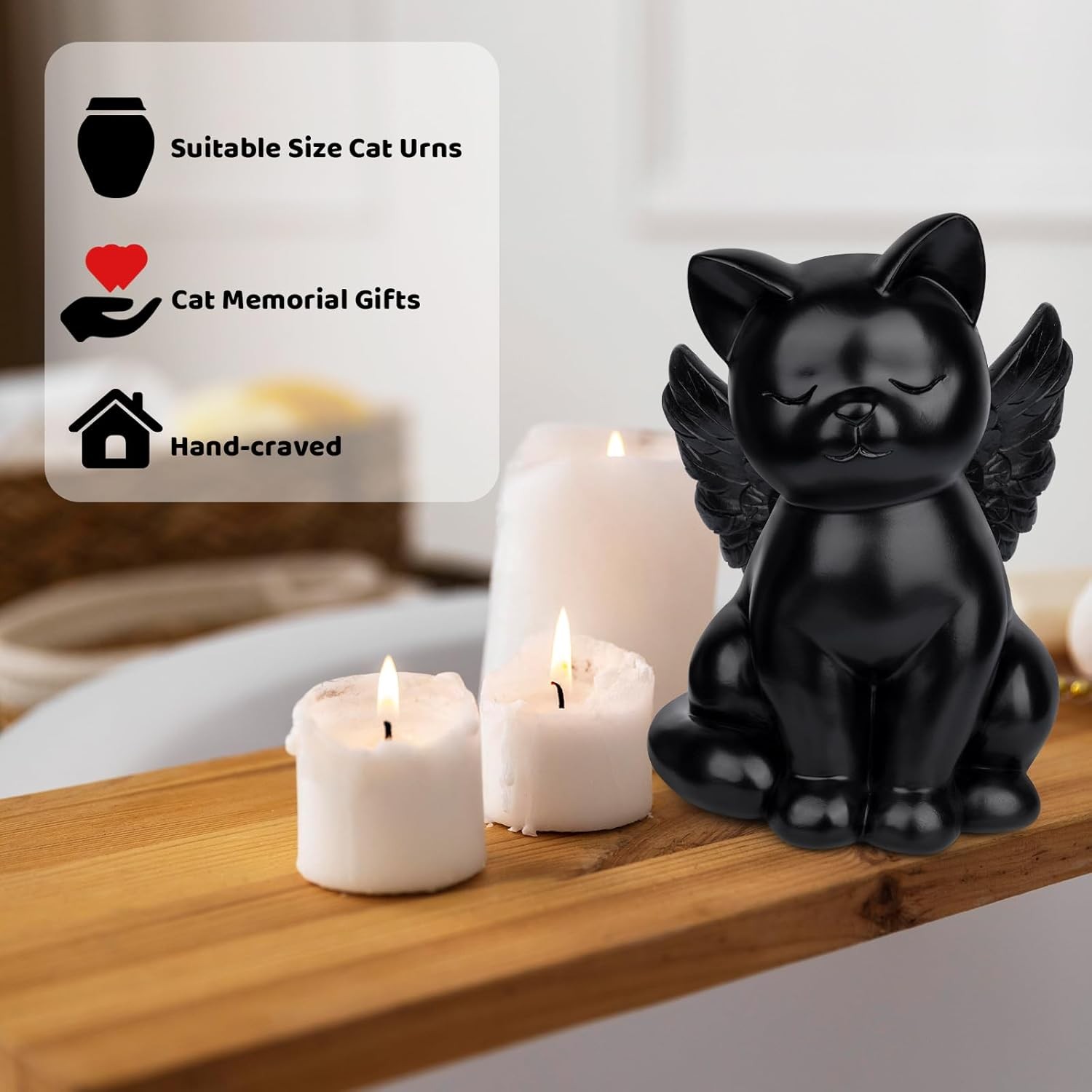 Black Cat Urn for Ashes – Sleeping Angel Memorial Figurine, Cremation Funeral…