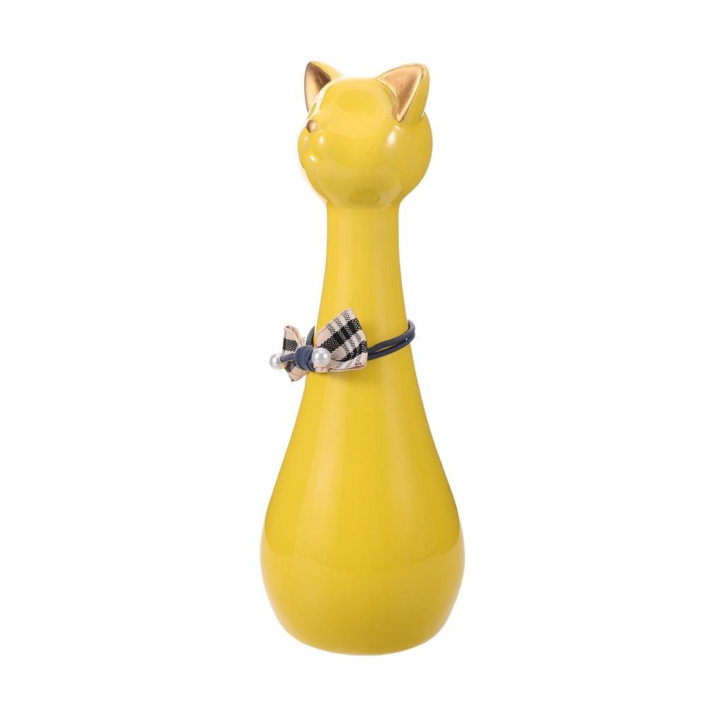 Cat Figurine Ceramic Pet Urn Small Ashes Container Yellow Decorative Memorial