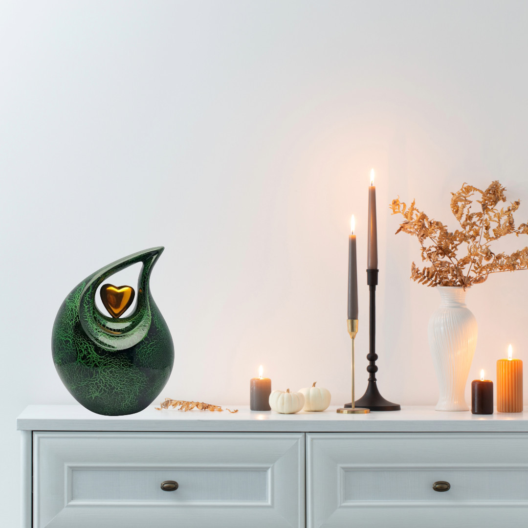 Large Emerald Green Teardrop Cremation Urn for Human Ashes Adult Male Female