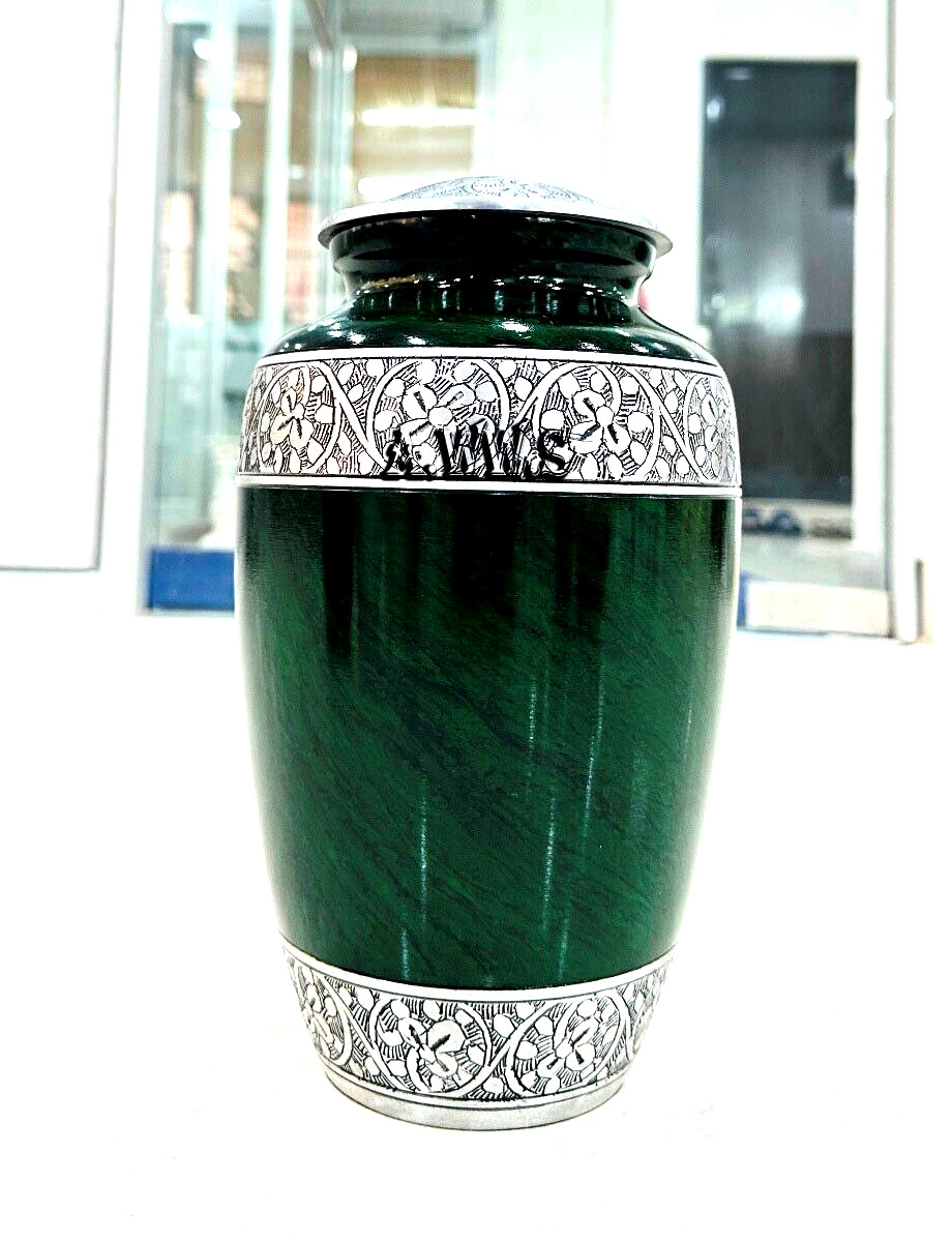 Cremation Urn for Human Ashes – Handcrafted Funeral Memorial Urn Green (Adult)