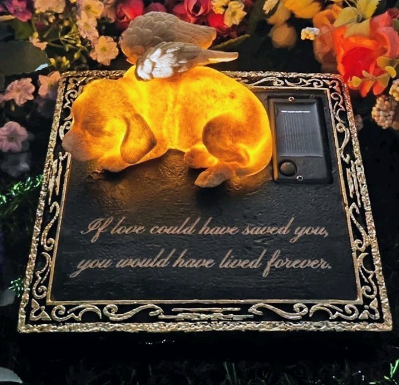 NEW Solar Light Dog Puppy Memorial Stone Tombstone Grave Maker Sympathy Loss