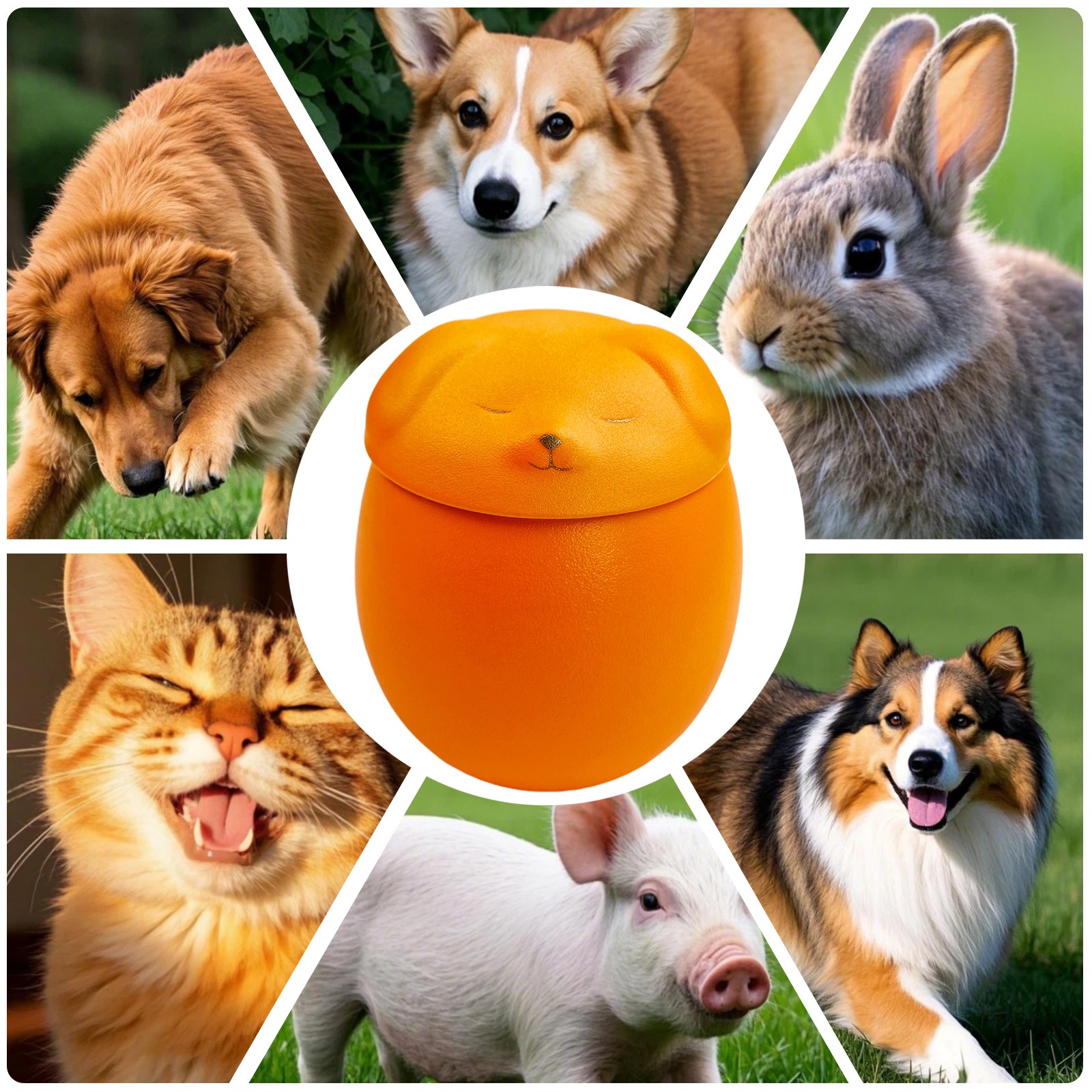 Smiley Dog Shaped Orange Pet Urn 4.9×4.3 inches For Small Dog And Cat Ashes