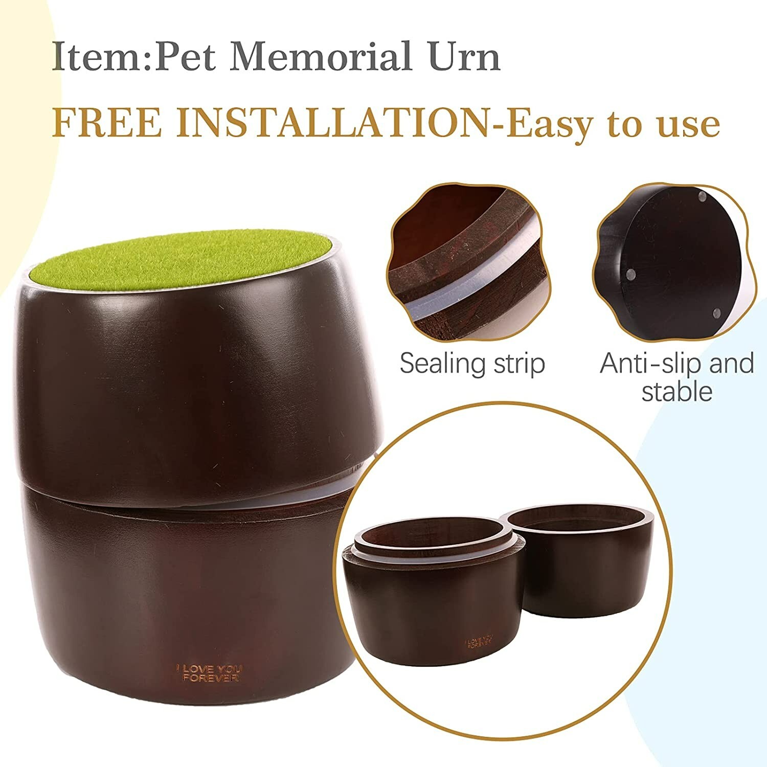 Pet Memorial Round Natural Wood Urn for Ashes Dog Memorial Keepsake Box for Pet