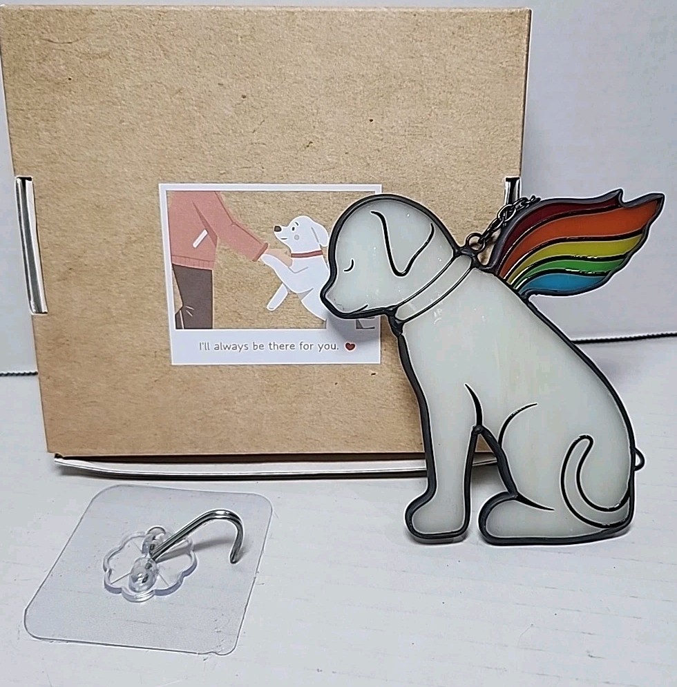 Stained Glass Dog Memorial Gift Loss of Dog Rainbow Bridge Pet Memorial Wings