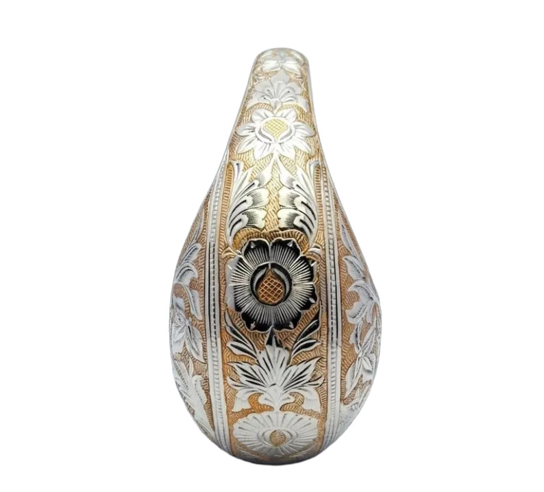 Elegant Teardrop Cremation Urn Hand-Engraved Aluminum with Teal Heart Accent