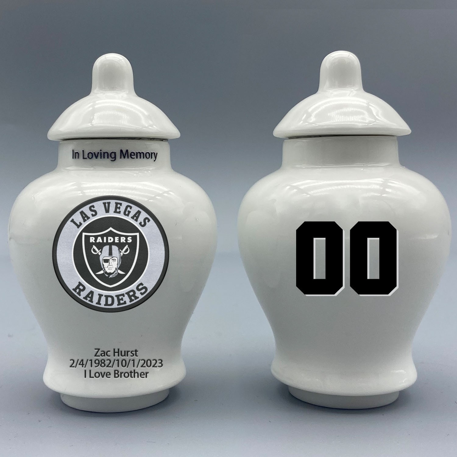 Ceramic Football Urn – Las Vegas Raiders Theme, Custom Text & Number