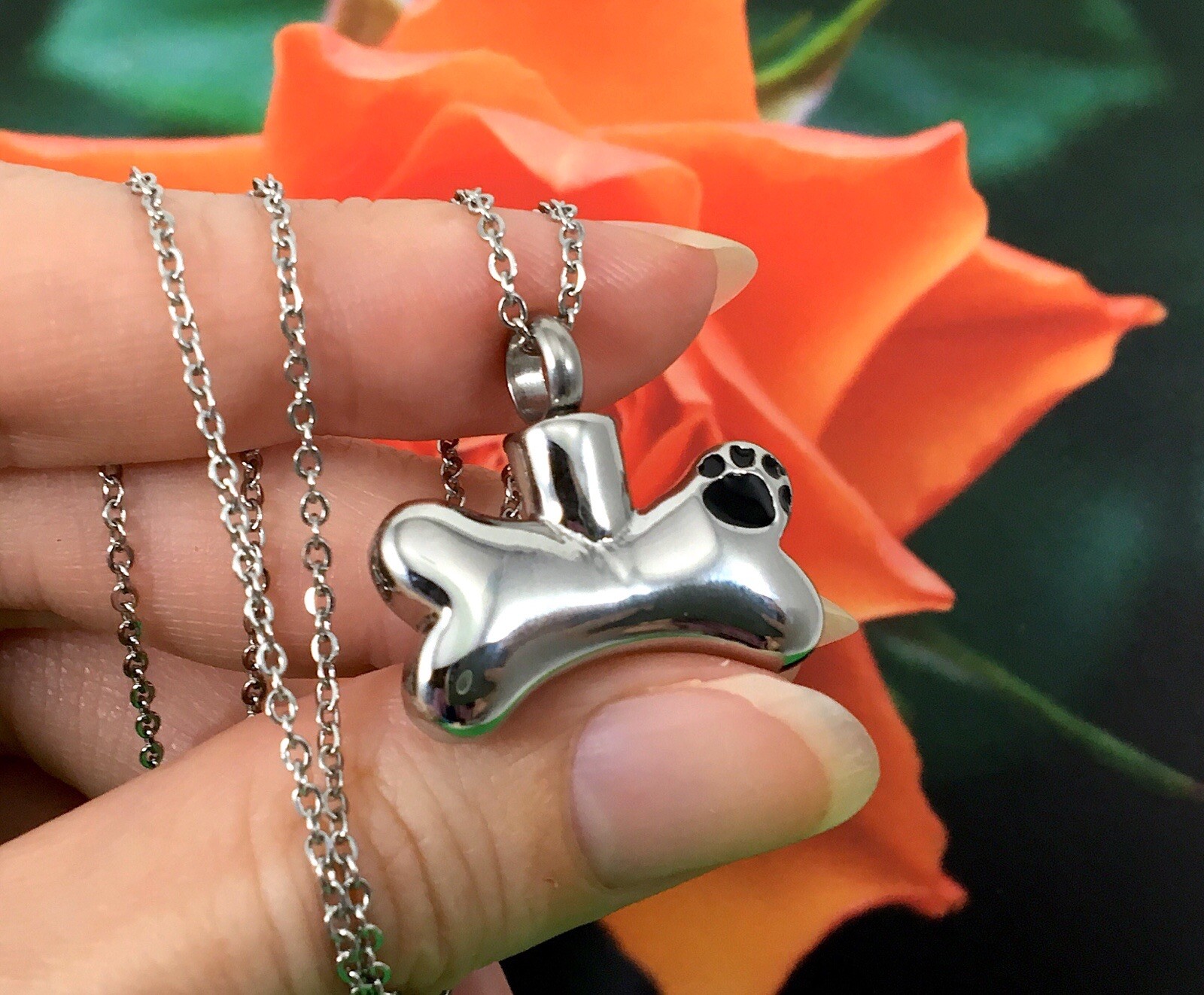 Dog Bone Paw Print Cremation Necklace Mens Unisex Urn Jewelry Pendant for Ashes