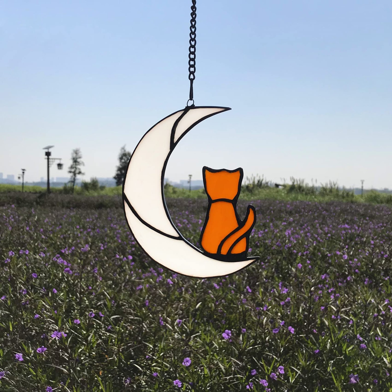Orange Cat Glass Ornament for Cat Lovers, Tabby Cat Memorial Gift, Hanging Cat