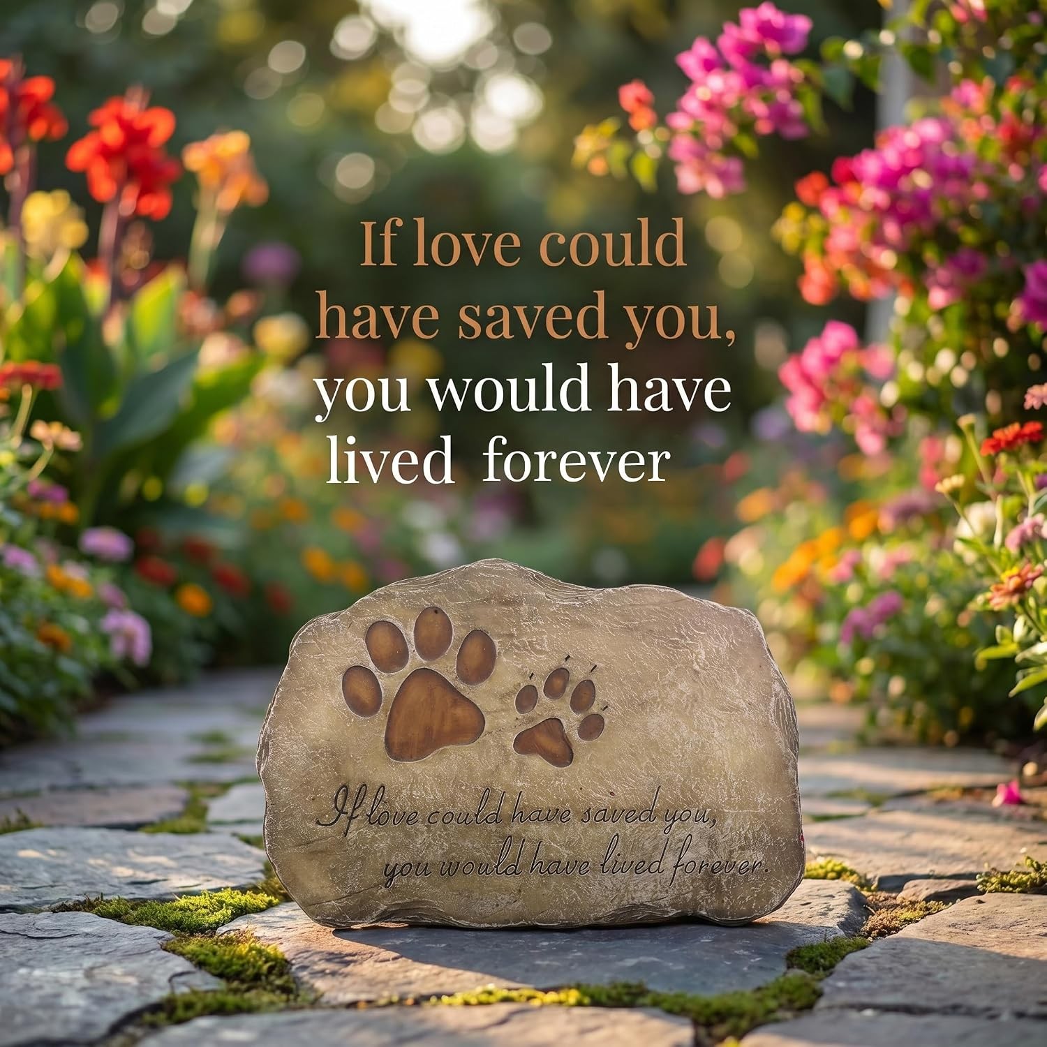 Paw Prints Dog Pet Memorial Stones, Pet Garden Stone Grave Marker for Dog or Cat