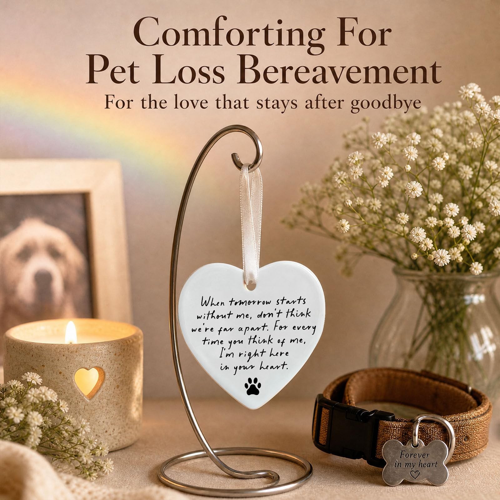 OFlyDesigns Pet Memorial Ceramic Heart Keepsake,When Tomorrow Without Me
