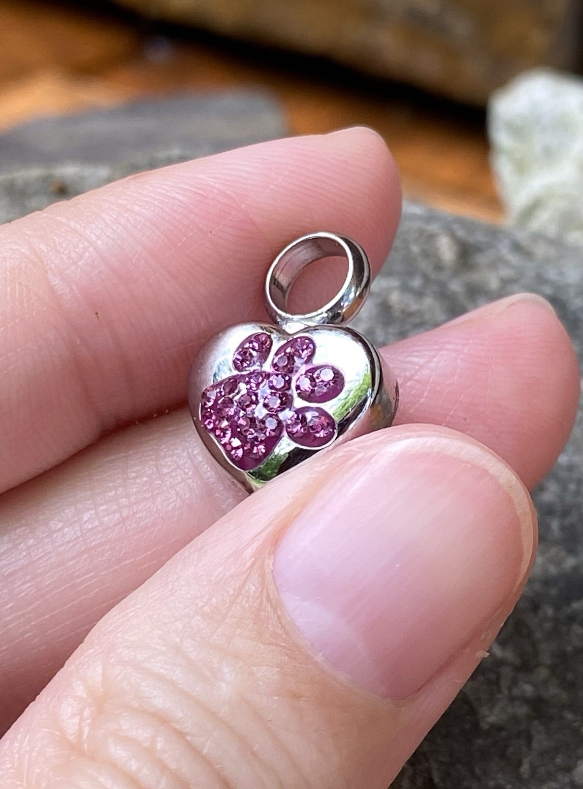 Tiny Pet Cremation Pendant Necklace Girls Ladies Crystal Paw Print Blue Purple