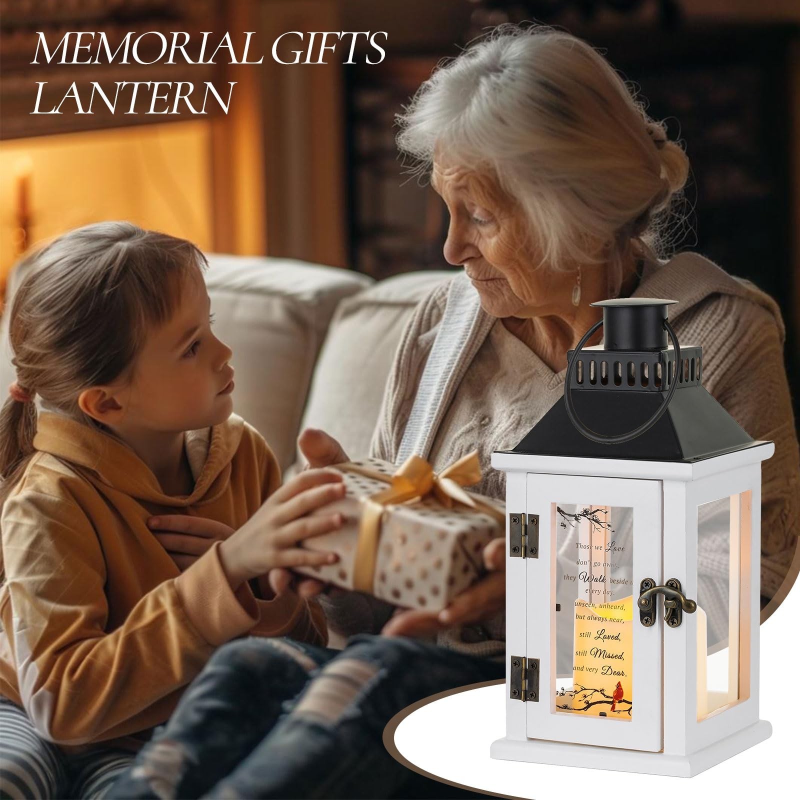 White Memorial Lantern with LED Candle – Sympathy Gifts for Loss of Loved One…