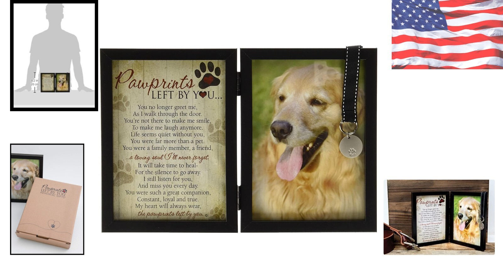 Beautiful 5×7 Black Pet Memorial Frame with Pawprints Poem for Sympathy