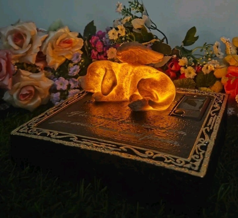 NEW Solar Light Dog Puppy Memorial Stone Tombstone Grave Maker Sympathy Loss
