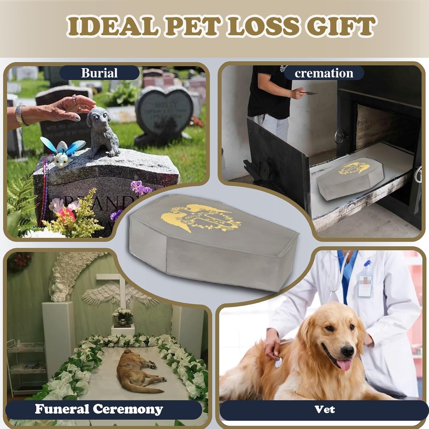 Pet Casket Burial Bag for Cats Dogs, Eco-Friendly Box XS, GREY