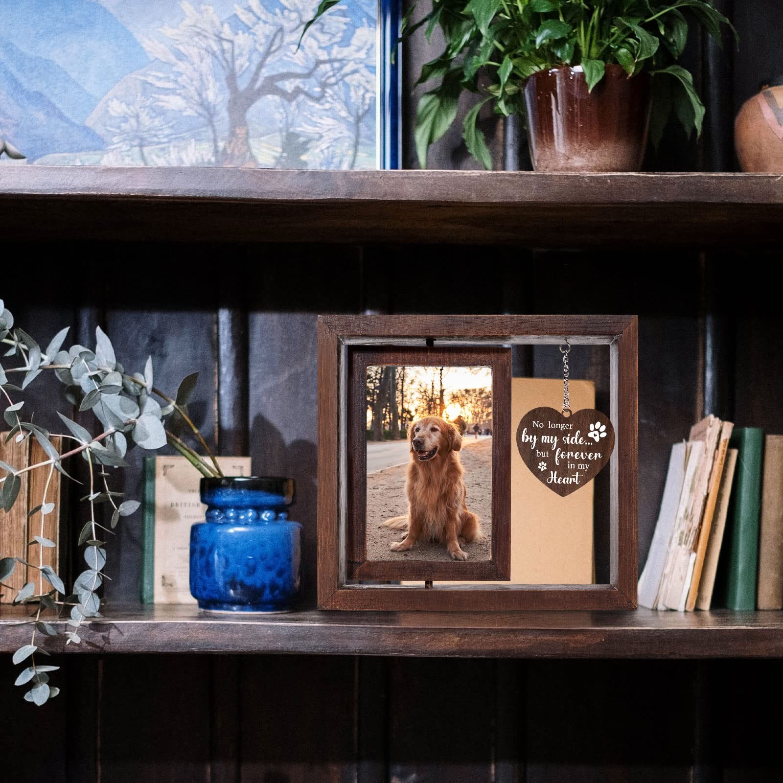 Dog Memorial Gifts for Loss of Dog – Rotating Wooden Picture Frame for 4×6 Ph…