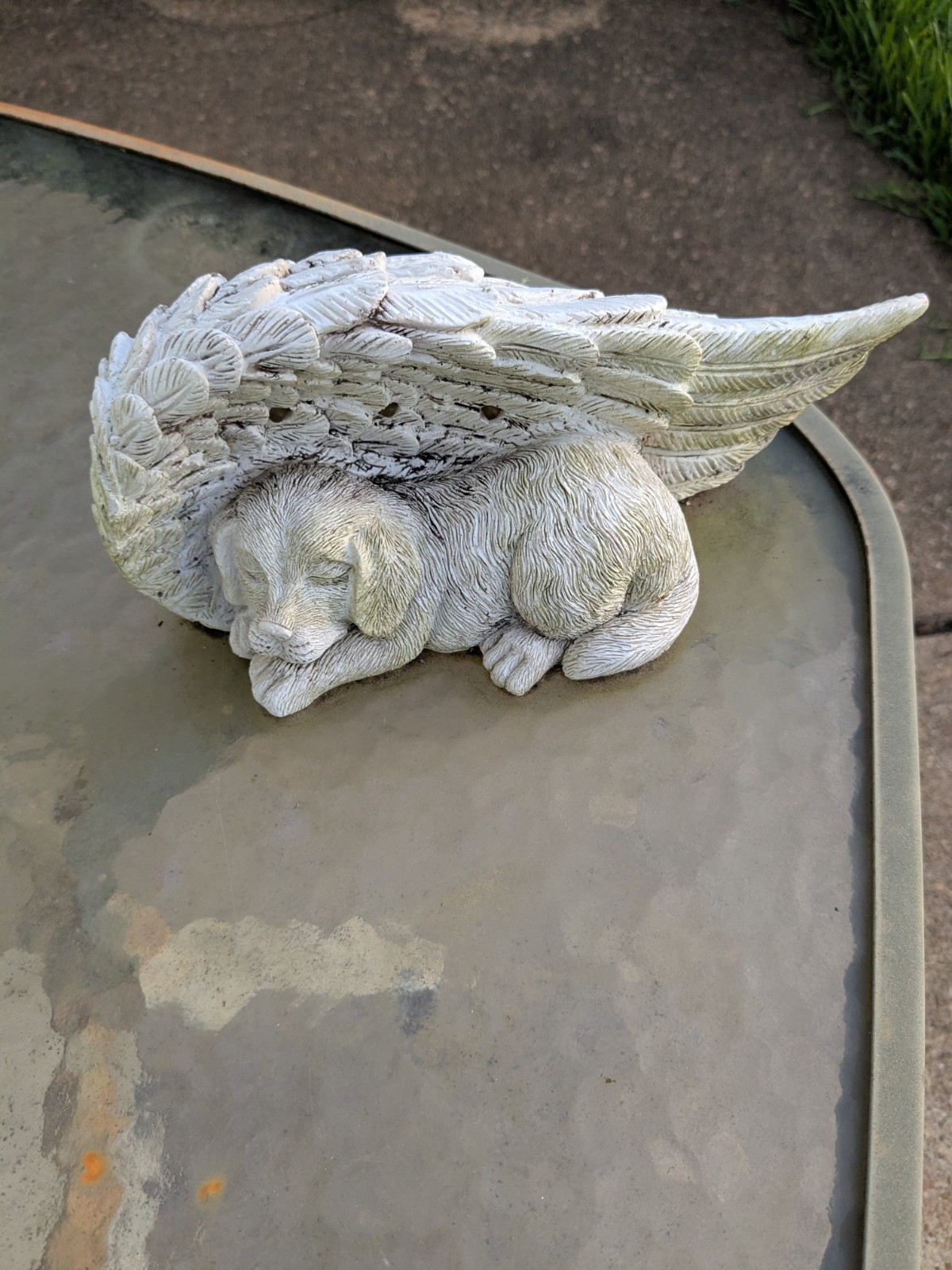 Sleeping Dog in Angel Wings Pet Memorial Statue