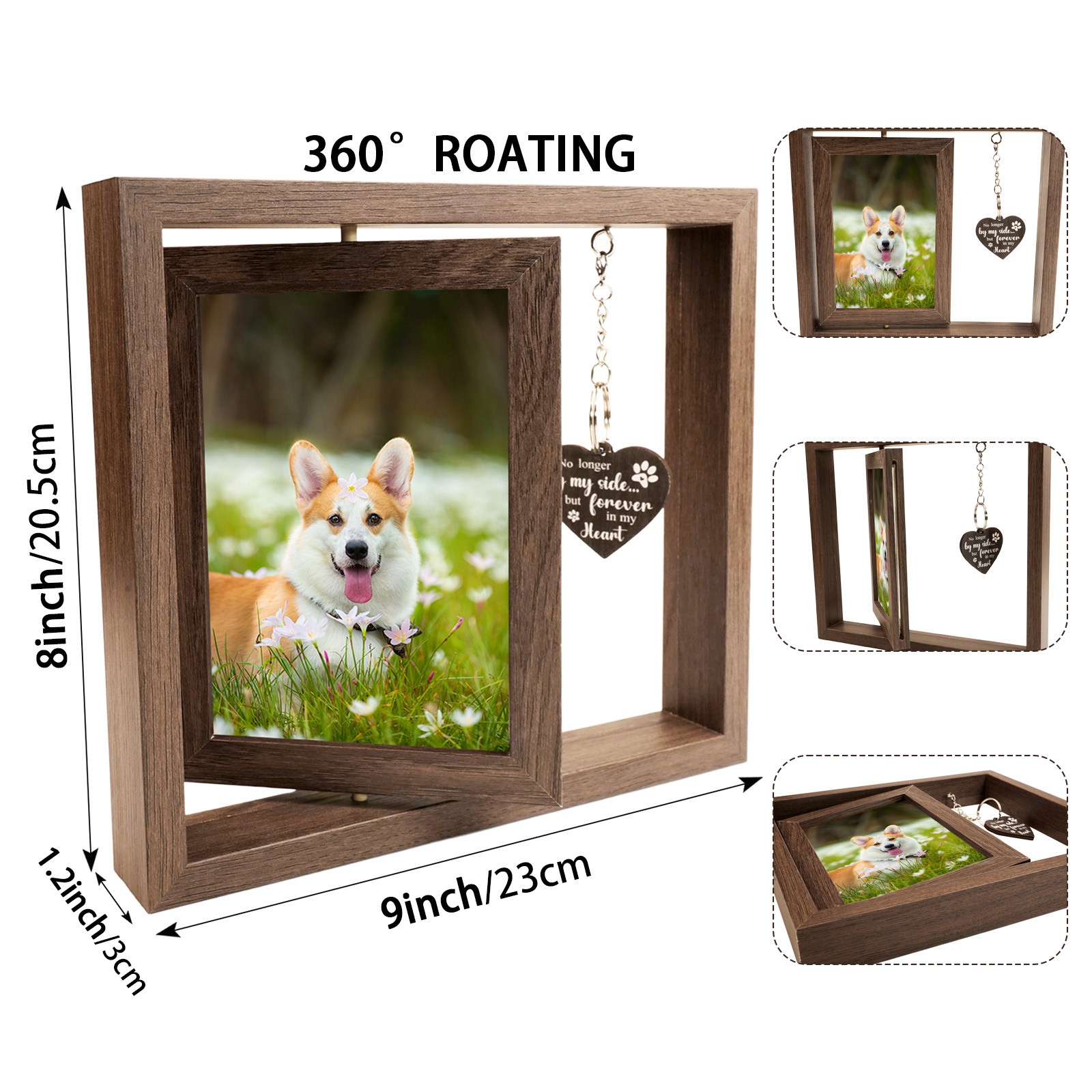 Rotating Pet Memorial Frame for Dog/Cat – 360° Solid Wood Picture Frame for 4×6