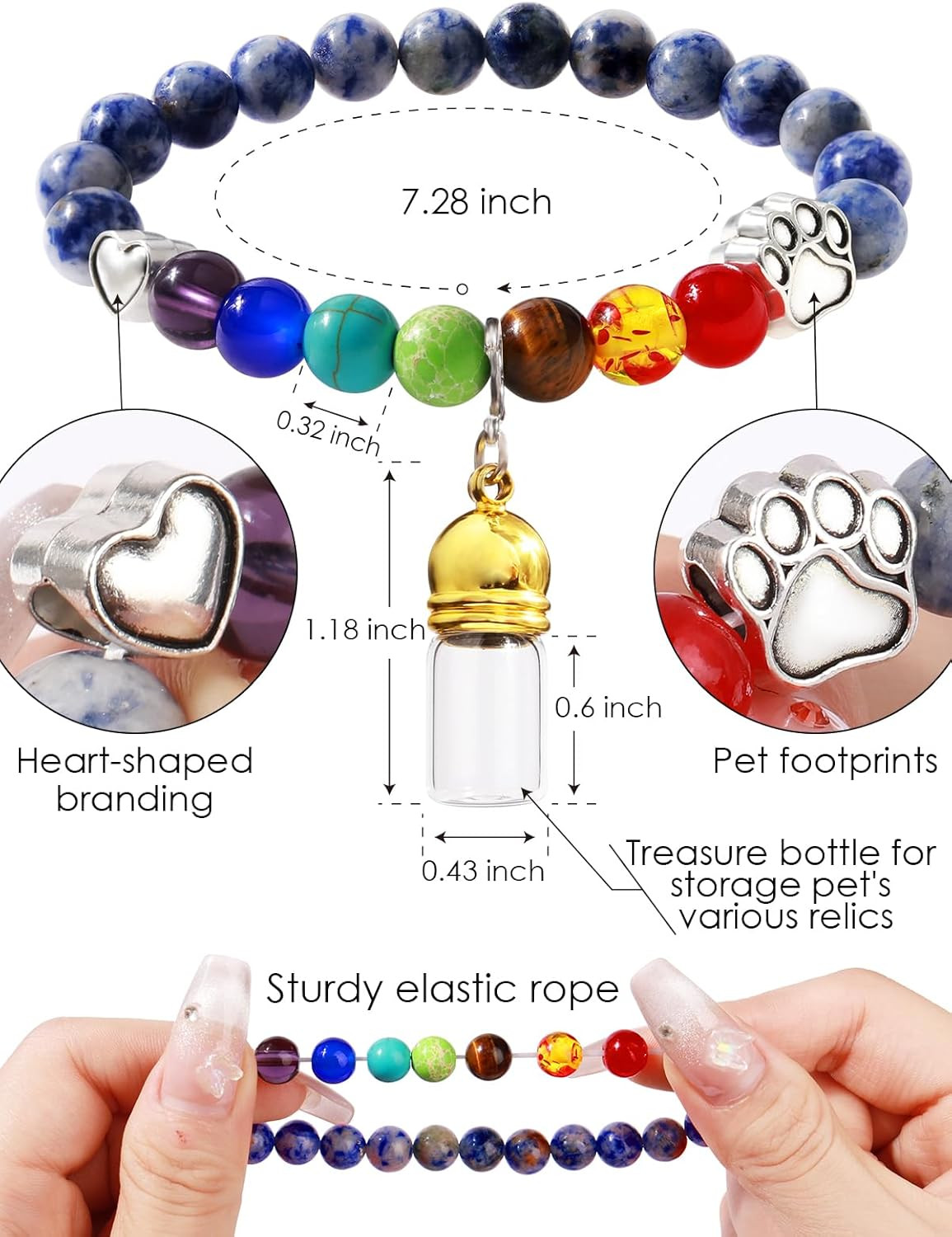 Pet Memorial Gift for Loss of Dogs Cat, Rainbow Bridge Glass Jar Bracelet, Cylin