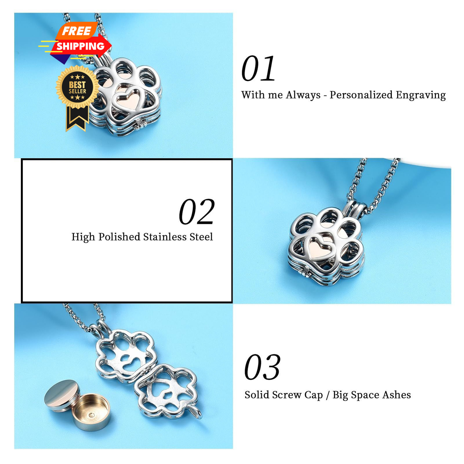 Oinsi Pet Cremation Jewelry For Ashes Dog/Cat 0.78*0.86, Silver-Rose gold