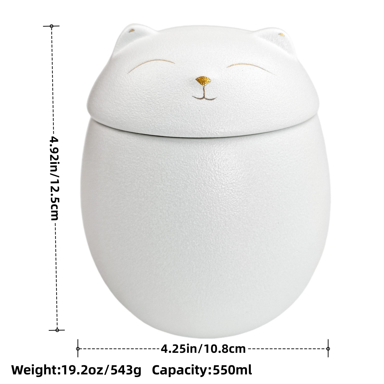 Smiley Cat Shaped White Pet Urn 4.9 x 4.3 inches For Small Dog And Cat Ashes