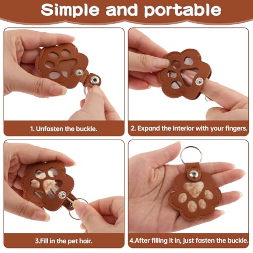 6 Pcs Cat & Dog Hair Keychain, Paw Shaped Keychain, Pet Memorial Gift 6PCS