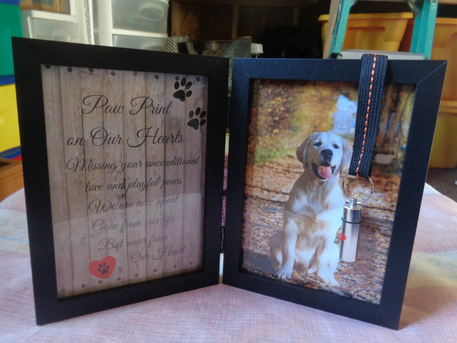 PAW PRINTS MEMORIAL PICTURE FRAME 5X7 W/URN DOG OR CAT