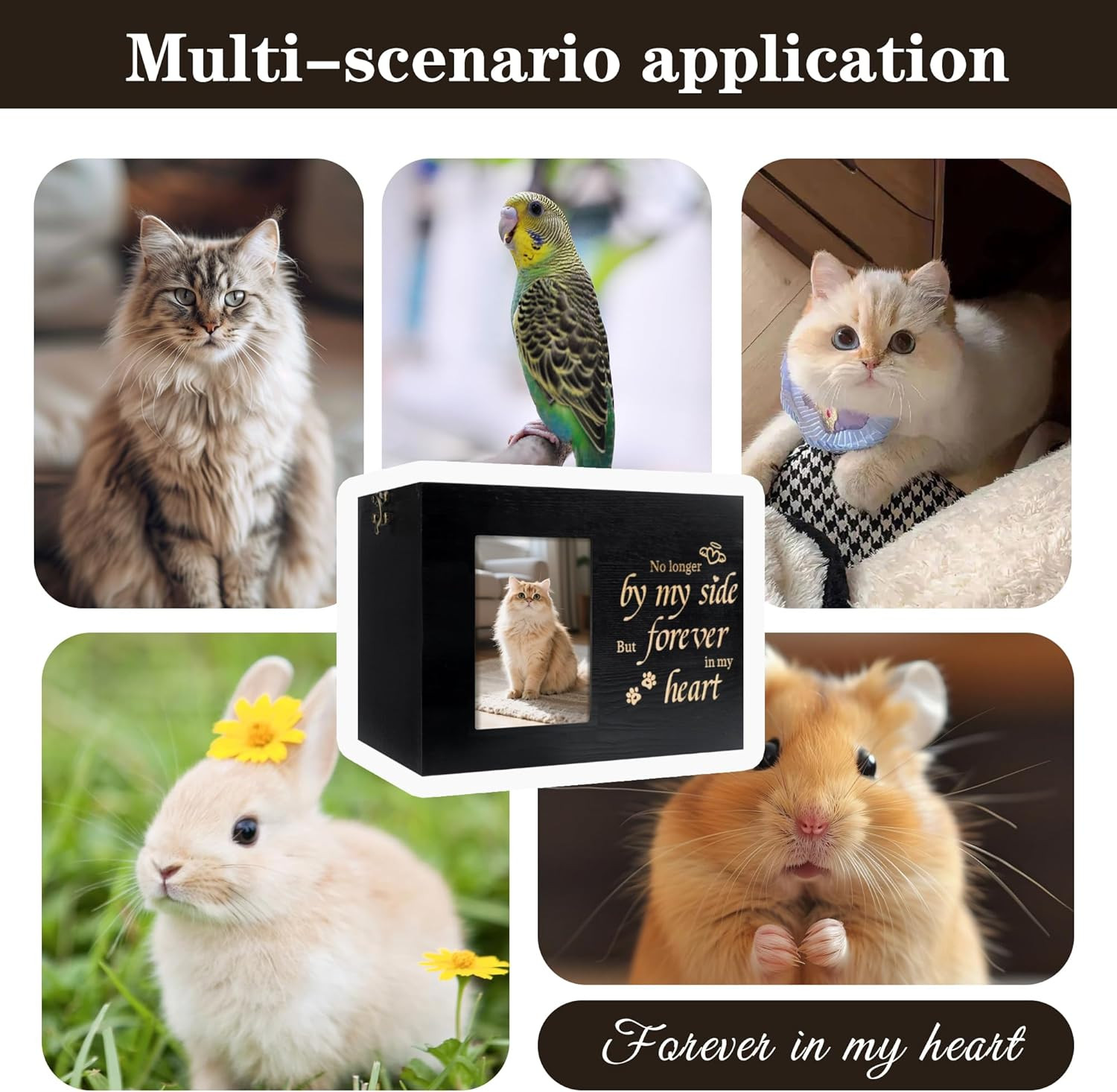Pet Urns for Cats or Dogs Ashes with Photo Frame, Wooden Memory Box for Keepsake