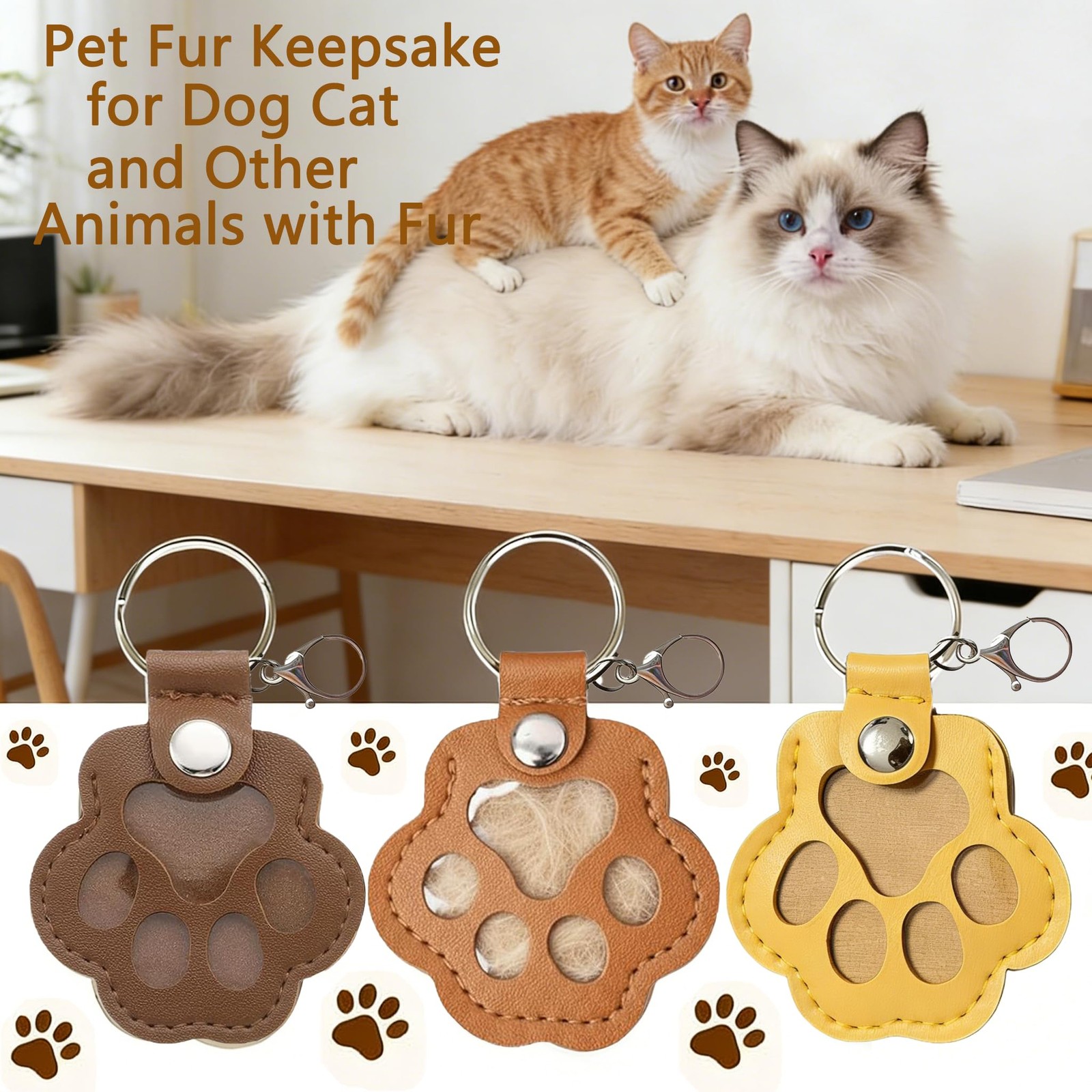 6 Pcs Pet Fur Keepsake Keychain, Leather Dog Hair Collector Cat Fur Storage K…