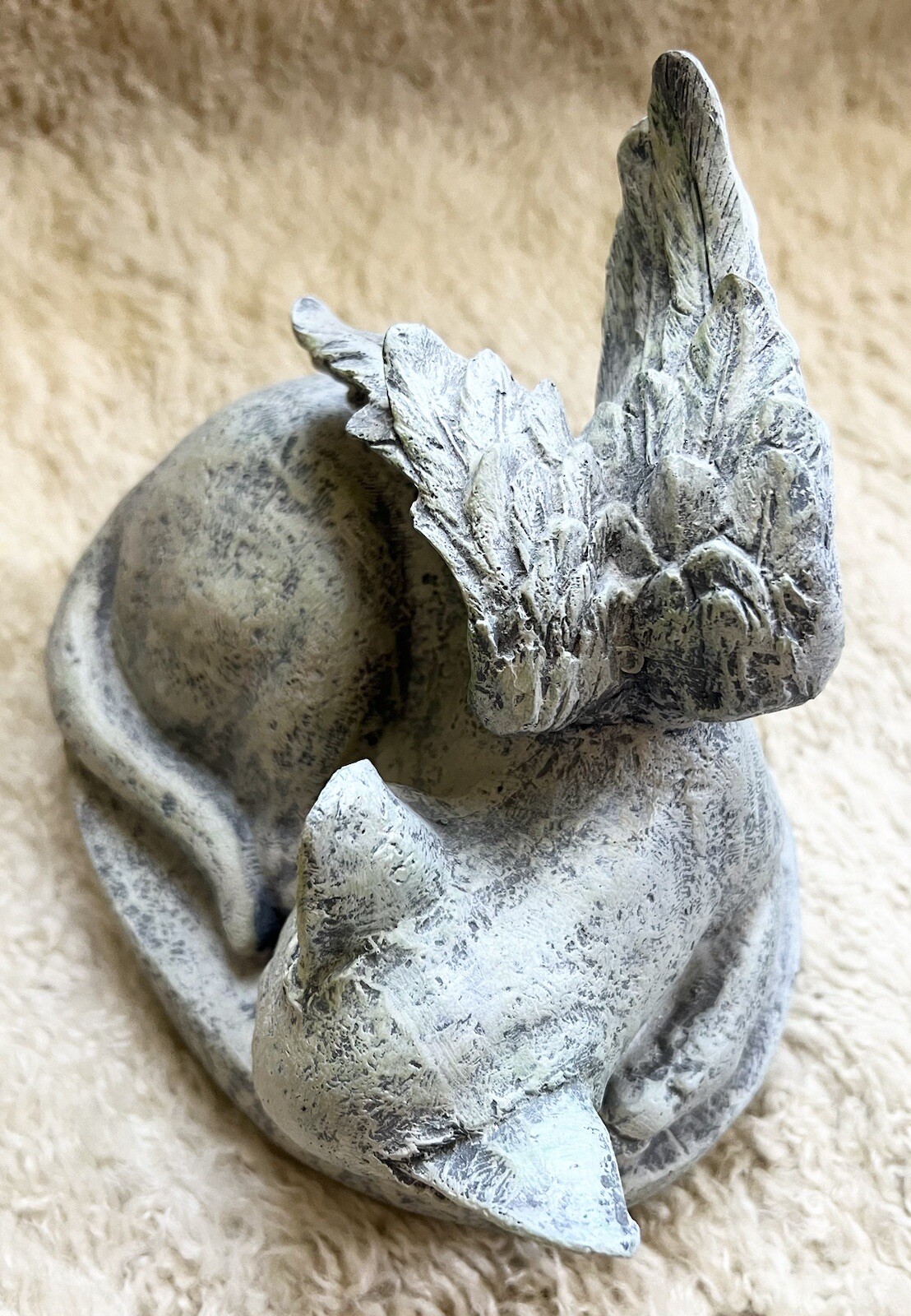 Sleeping Cat Angel with Wings Memorial Statue Plague Marker Figurine Pet Memory