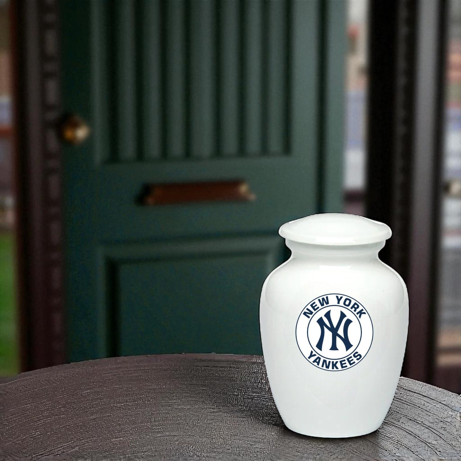 New York Yankees Baseball Style Cremation Urn Adult Ashes Metal White 8 In Urns